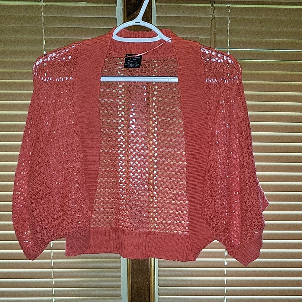 Faded Glory Pink Shrug Lightweight Open-Knit Sweater